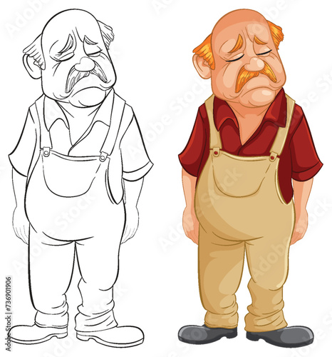 Vector artwork of a dejected elderly gentleman
