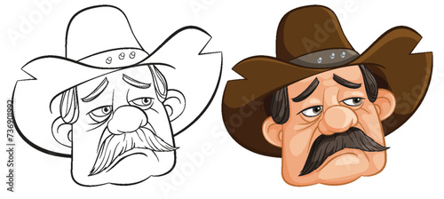 Two stylized cowboy characters with expressive faces.