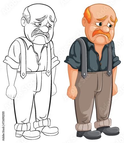 Illustration of a sad, elderly man looking dejected.
