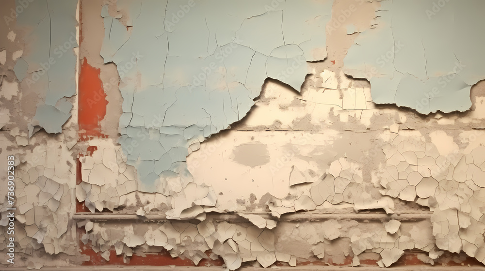 Fototapeta premium Textured wall with peeling pastel paint and crackle pattern