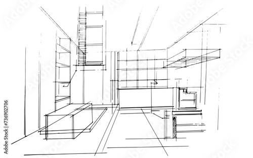 Drawing exterior and interior architectural lines. , Graphic assembly in architecture and interior design work. ,Sketch ideas for interior or exterior designs.