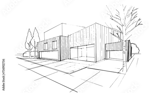 Drawing exterior and interior architectural lines. , Graphic assembly in architecture and interior design work. ,Sketch ideas for interior or exterior designs.