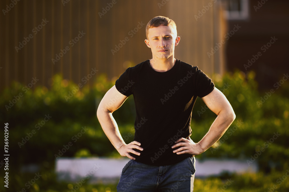 Horizontal portrait of white man in his 20s at sunset. Horizontal portrait of white man in his 20s at sunset.
