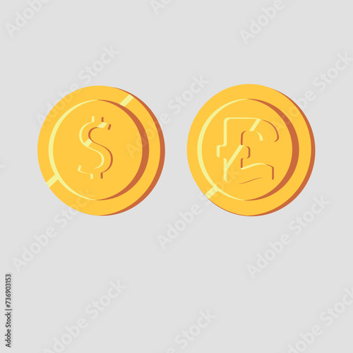 coins with dollar and euro sign on the gray background vector illustration