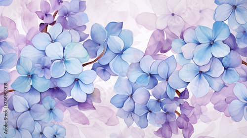 Watercolor blue purple Hydrangea on Watercolor Marble Pattern