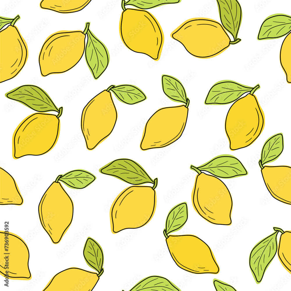 Bright seamless background with yellow lemons. Vector print for fabric or wallpaper. Bright seamless background with yellow lemons. Vector print for fabric or wallpaper.