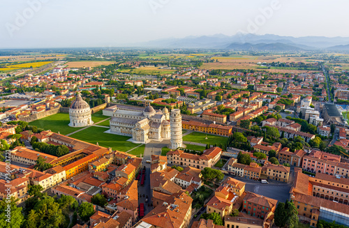 Pisa, Italy. Leaning Tower of Pisa. Panoramic view in the morning. Aerial view © nikitamaykov