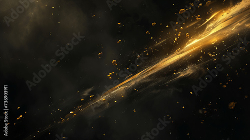 A captivating abstract of a golden light streak on a stark black background AI Generative. photo