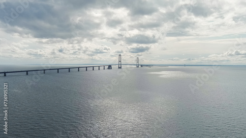 Korser, Denmark. Great Belt Bridge (Storeb?lt). Cloudy weather with gaps, Aerial View photo