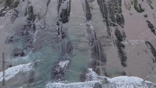 Drone Aerial Atlantic Ocean Seascape and Coastline Cliffs Top Down View, Texture Background Clip, Shot in Sagres, Algarve Destination Region, Portugal.