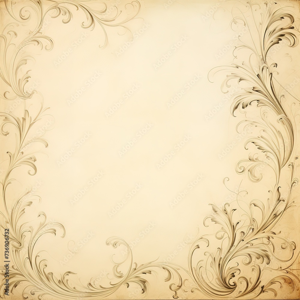 A blank light brown paper with floral ornaments beside it A blank light brown paper with floral ornaments beside it