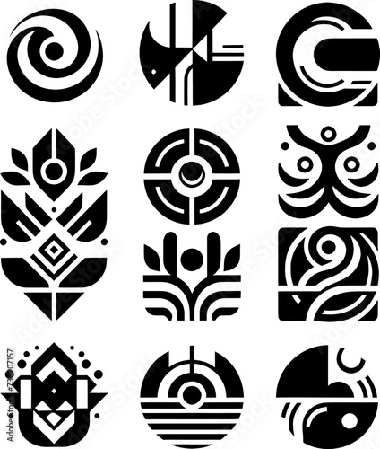Set of black and white Logo patterns, seamless, vector, design, black, tire, illustration 