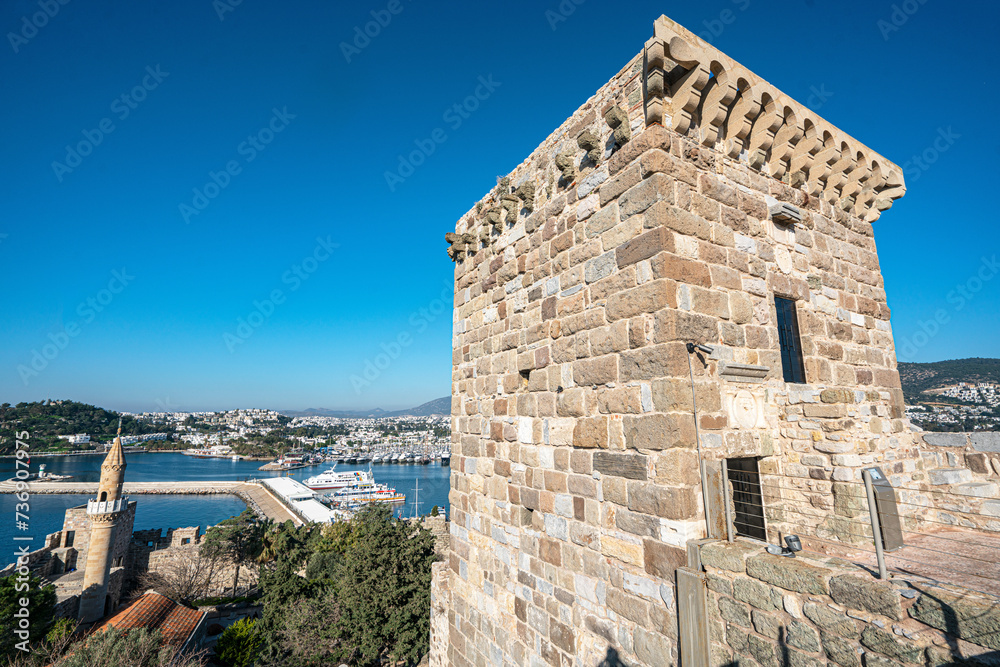 Naklejka premium The amazing views of walls and towers of The Bodrum Museum of Underwater Archaeology, which was established in The Bodrum Castle in 1964.