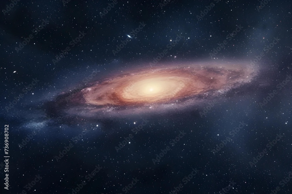 Panoramic stock photo of the Andromeda Galaxy, our closest galactic neighbor, in stunning clarity, showcasing the scale of the universe.