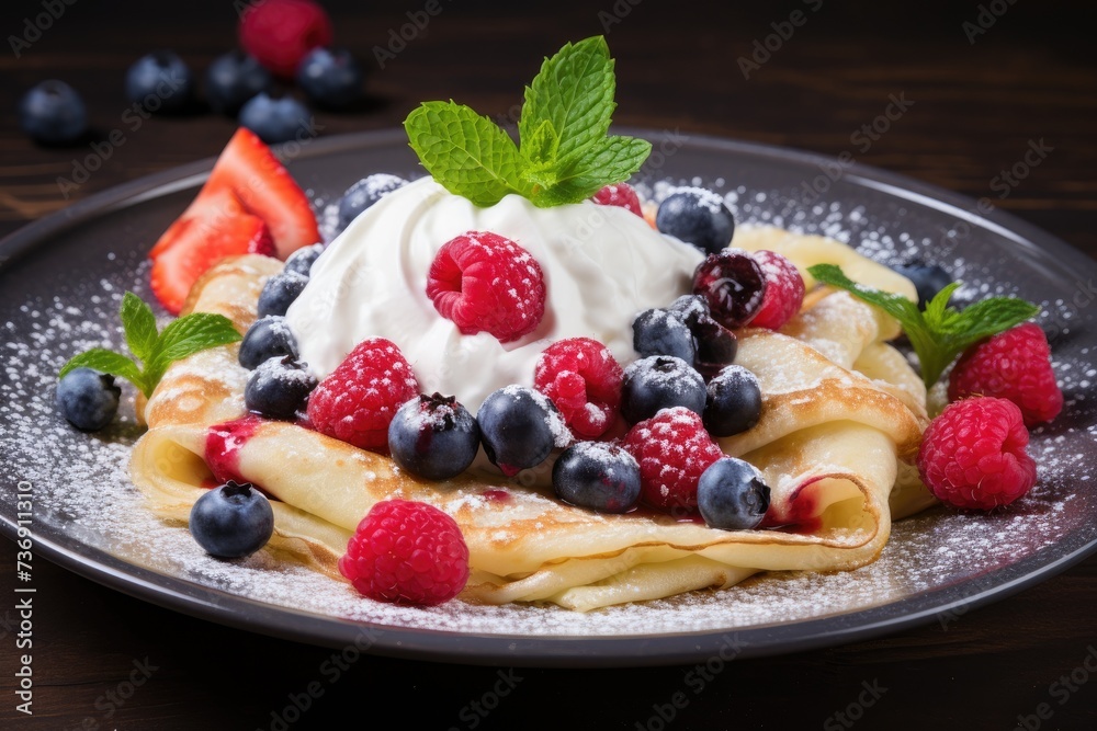 Crepes with fresh berries and cream Crepes with fresh berries and cream