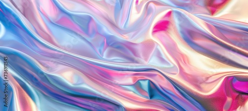 Wallpaper Mural Iridescent chrome wavy gradient cloth fabric abstract background, ultraviolet holographic texture. Torontodigital.ca