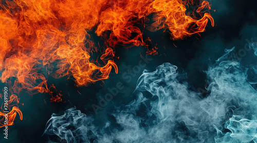 Blazing abstract, A mesmerizing chaos, Fire and smoke burst on a dark backdrop, Generative AI