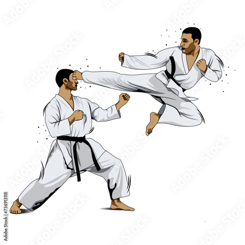 fighting training in Karate. Karate is a martial art originating from Japan. vector illustrator
