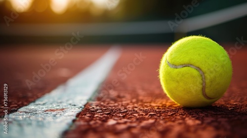 soft focus of tennis ball on tennis grass court.Generative AI © ZzGooggiigz