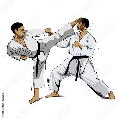 fighting training in Karate. Karate is a martial art originating from Japan. vector illustrator
