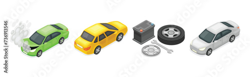 Auto Service and Car Diagnostic Isometric Vector Set
