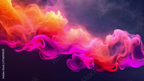 Purple neon smoke on dark background. Ink color blend. Paint water drop. Transition reveal effect. Neon pink blue fluid splash on vibrant purple fume texture creative abstract background 4k video. col photo