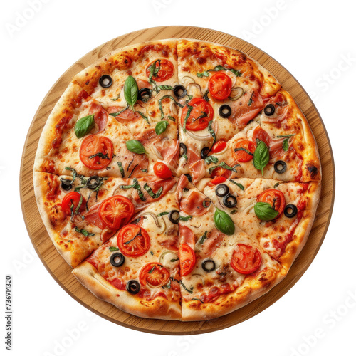 pizza with salami and basilic on transparency background PNG