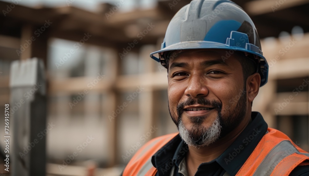 Focused Construction Worker with Hard Hat at Industrial Site Focused Construction Worker with Hard Hat at Industrial Site