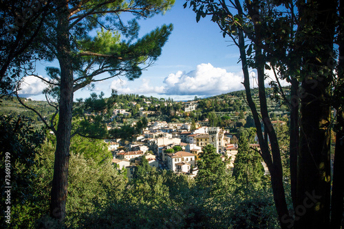 Small village in Italy. Mountain village landscape. Hills background. North of Italy. Fiesole city viewpoint. photo