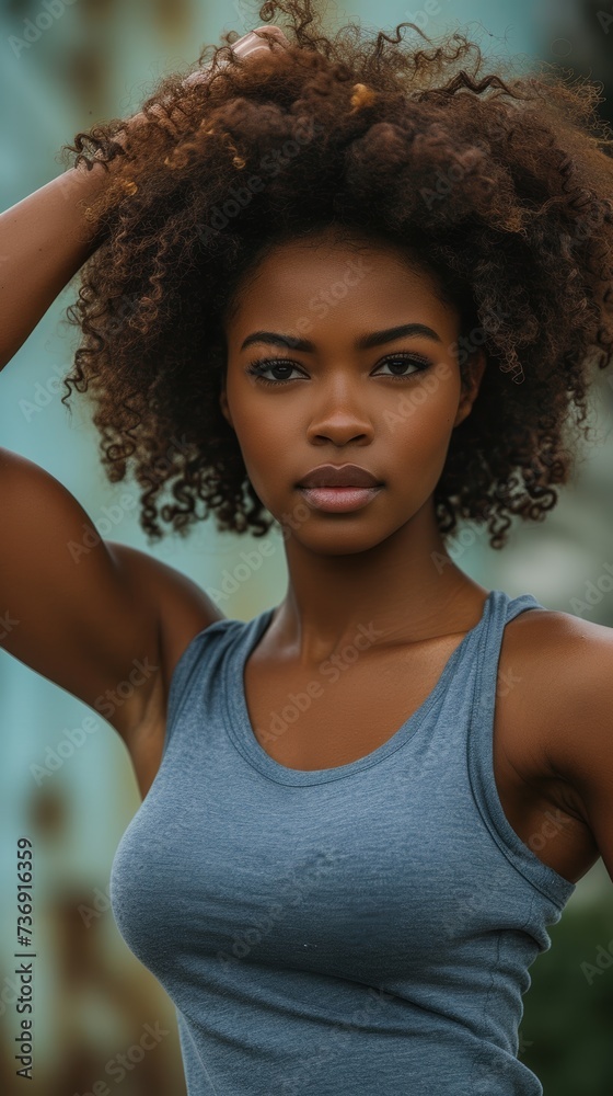 Afro Woman Flexing Arm Afro Woman Flexing Arm