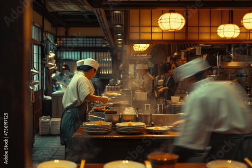 Busy Japanese restaurant. staff in motion © LivroomStudio