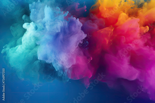 colorfull background of smoke, holy powder. mixed rainbow powder. concept of make-up, decorative cosmetics photo