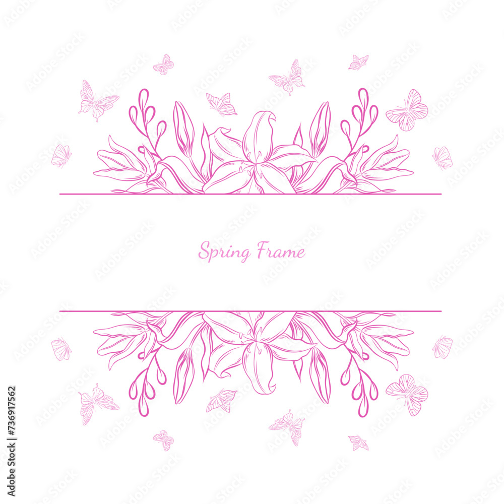 Vector frame illustration with flowers and butterflies