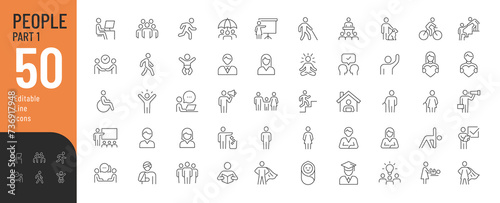 People Line Editable Icons set. Vector illustration in modern thin line style of basic human icons: men, women, children, seniors, family, team, and more