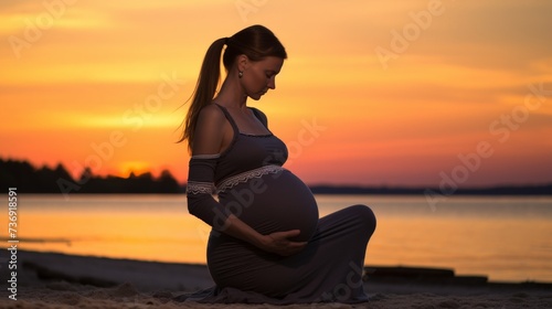 Serene Maternity Profile at Beach Sunset