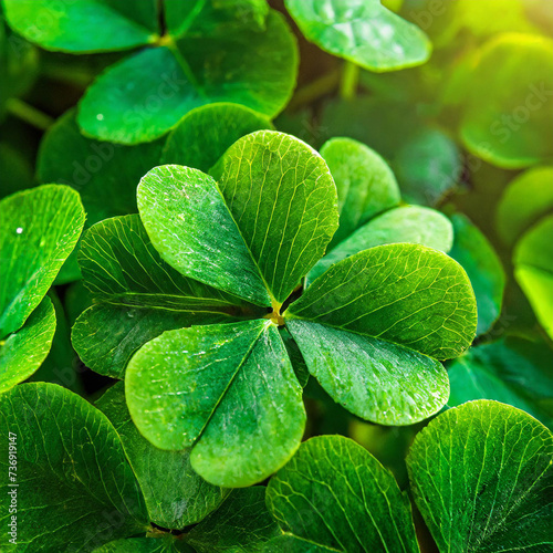 Green clover full background for Saint Patrick's Day concept. Top view photo