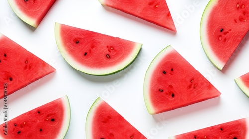 a group of slices of watermelon sitting next to each other on top of a white sheet of paper.