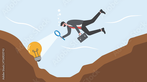 Eureka moment discover new idea or solution to solve problem, business insight, inspiration or creativity innovation, Aha moment concept, man with eureka moment discover lightbulb idea in his head.
