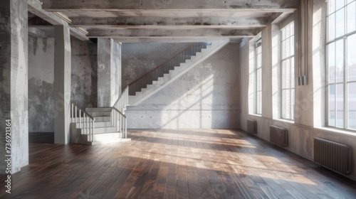 Empty loft apartment  classic style  3d rendering . Generative Ai