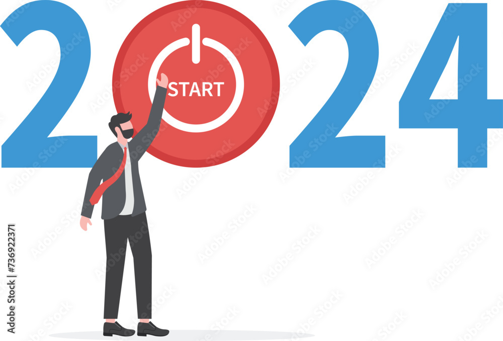 Start up company Goals for the year 2024 ,businessman pushing start