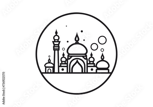 Mosque Icon illustration, Mosque logo, Mosque line art vector, Mosque Outline style
