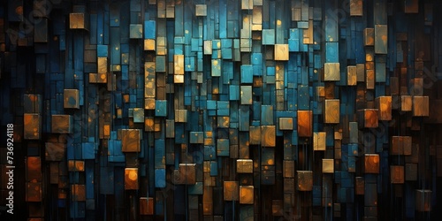 Light brown and blue textured wooden mosaic background design. generative AI