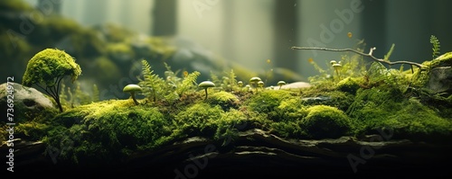 Green grass leaf moss in photo in forest. generative AI