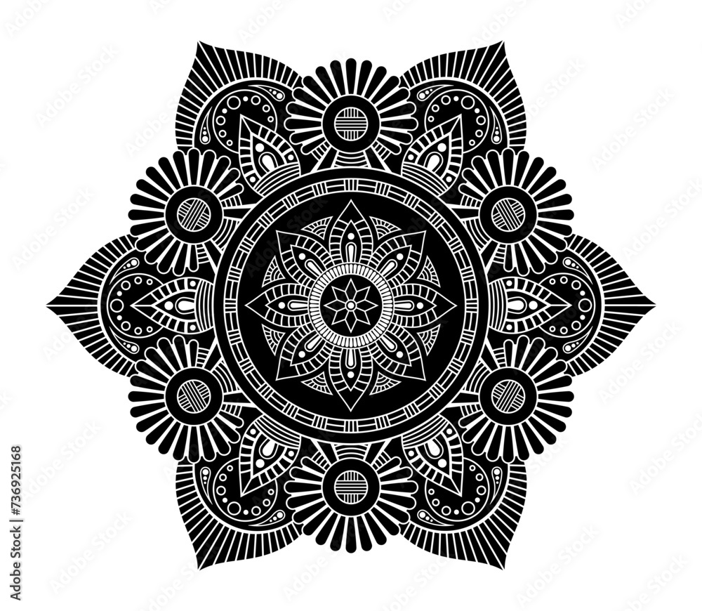 Mandala. Decorative round ornament. Isolated on white background. Arabic, Indian, ottoman motifs. Picture for coloring. For cards, invitations, t-shirts. Vector monochrome illustration.