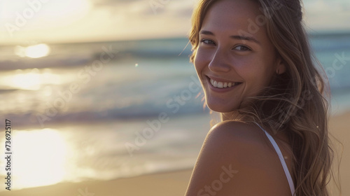 adult woman, age 30, suntan...