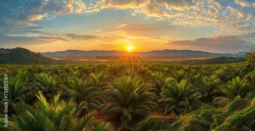 The Sun Setting Over a Field of Palm Trees