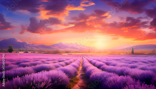 Lavender field at sunset in Valensole. Provence