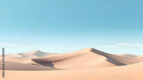 Desert sand dunes and blue sky. 3d render illustration