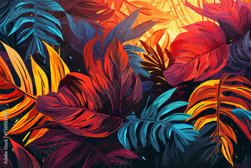 a painting of colorful leaves on a black background photo