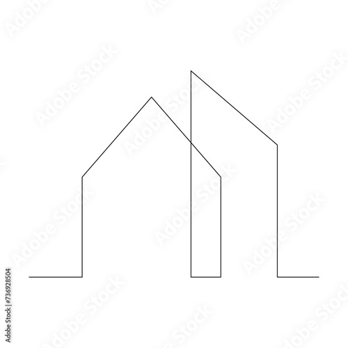 Continuous single one line sketch drawing of house real estate modern building icon hand drawn vector illustration